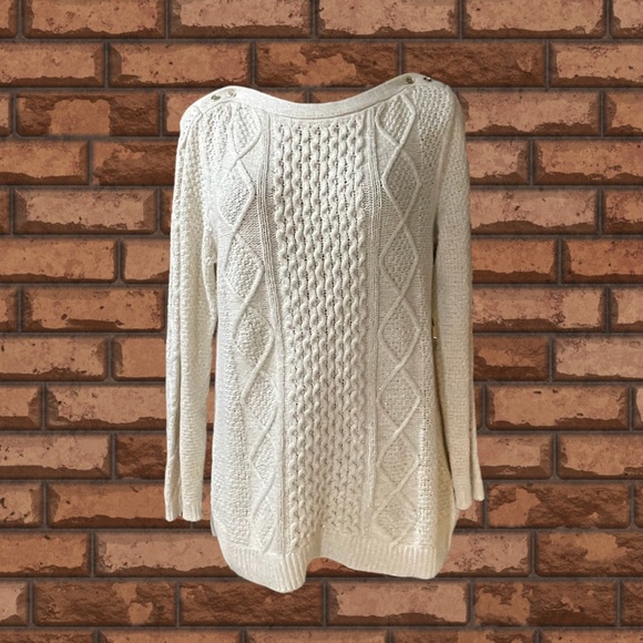 Lands' End Sweaters - Lands' End Boatneck Sweater Cream w/ Gold Glitter